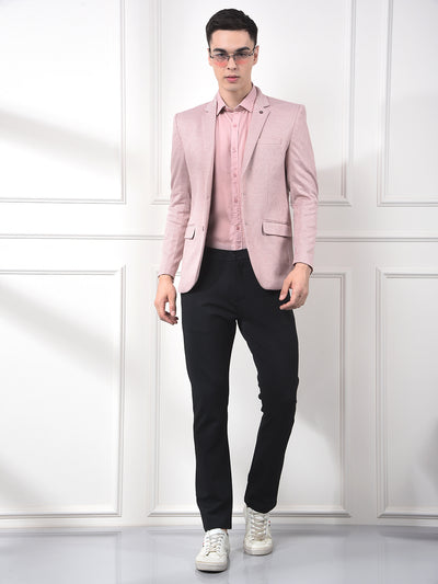 Pink Notched Lapel Single-Breasted Blazer