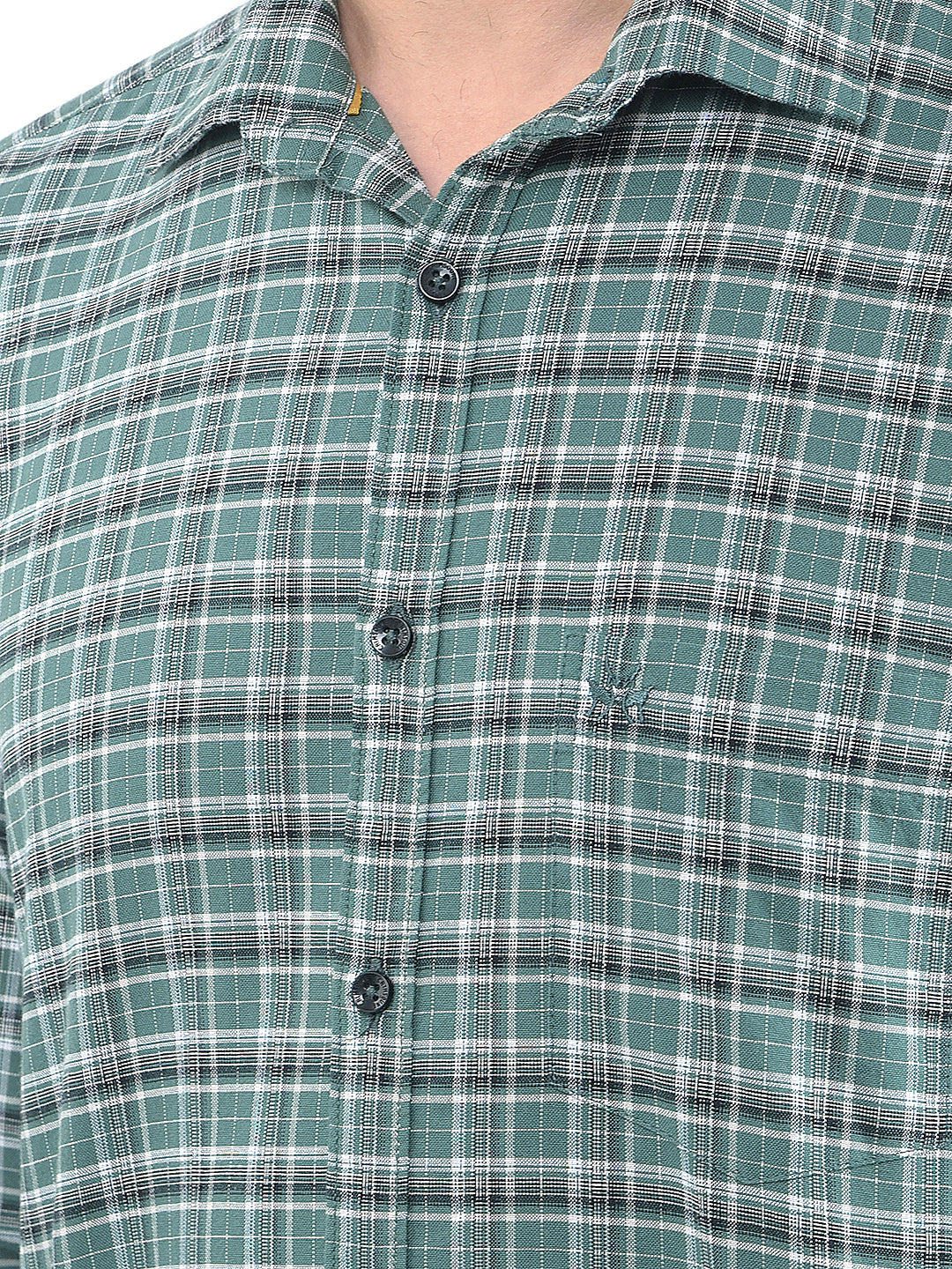Quest Moss Green Checked 100% Cotton Shirt