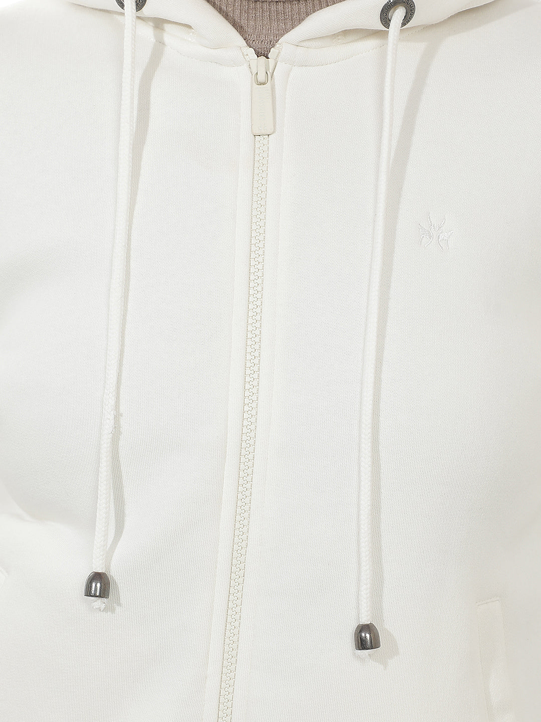 Off White Hooded Front-Open Sweatshirt