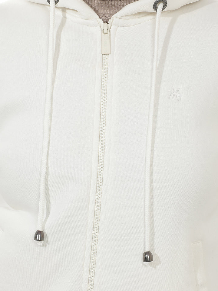Off White Hooded Front-Open Sweatshirt