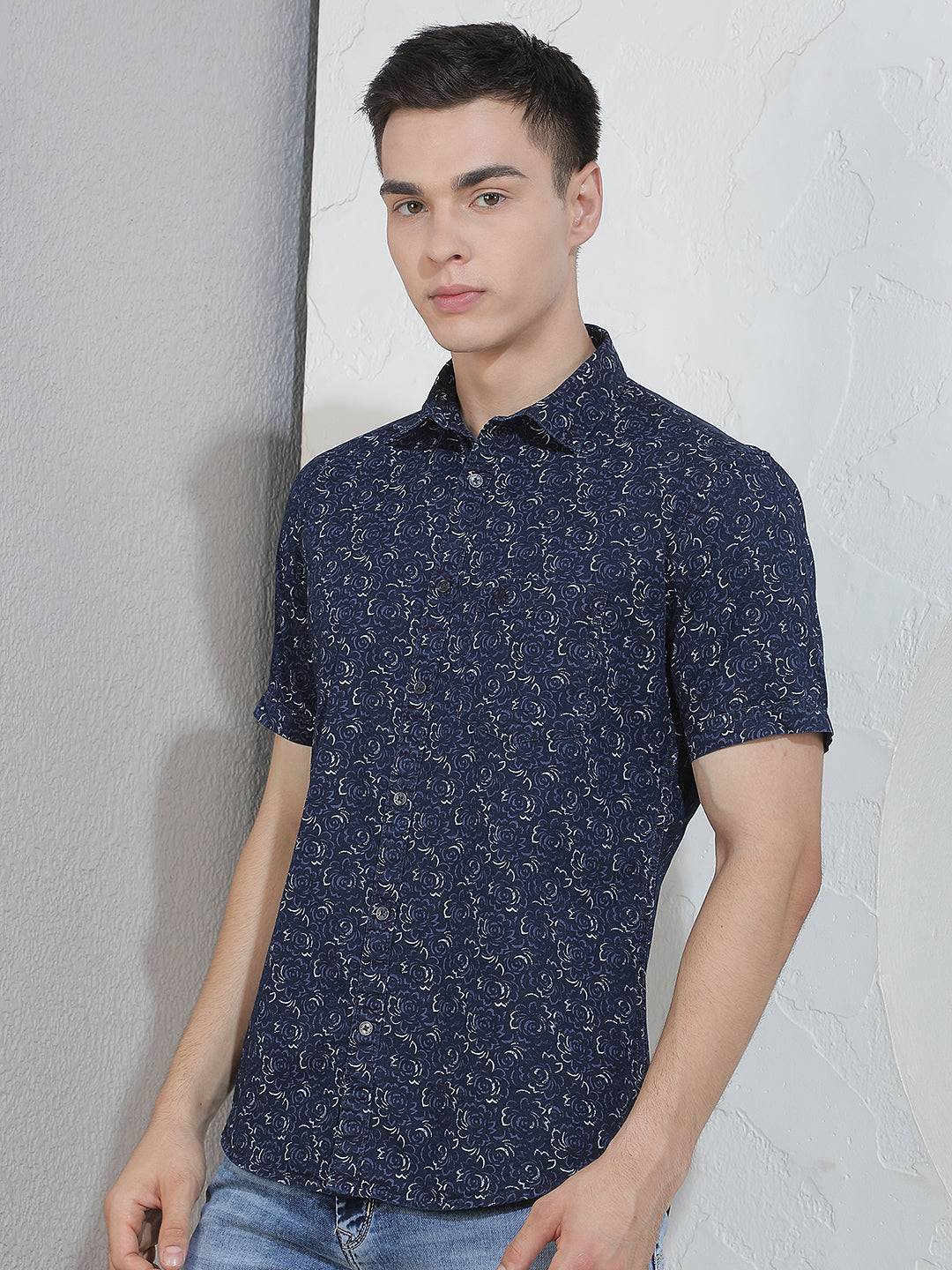 Blue Floral Print 100% Cotton Shirt