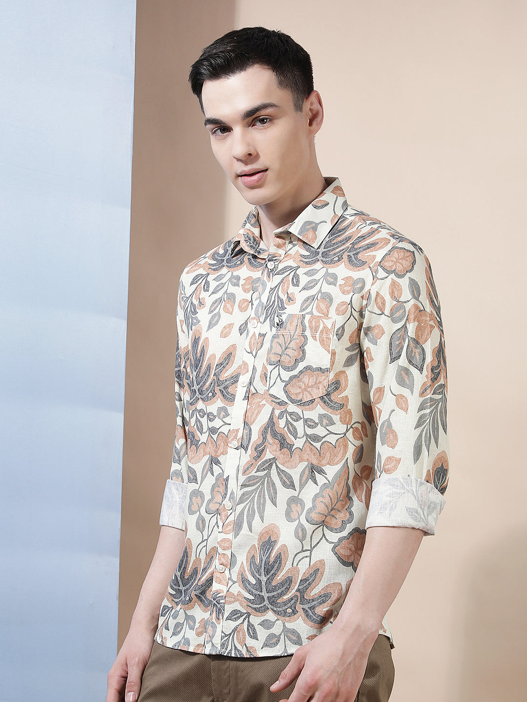 Multi-Color Floral Print Linen Shirt