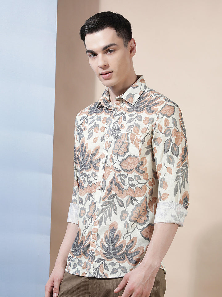Multi-Color Floral Print Linen Shirt