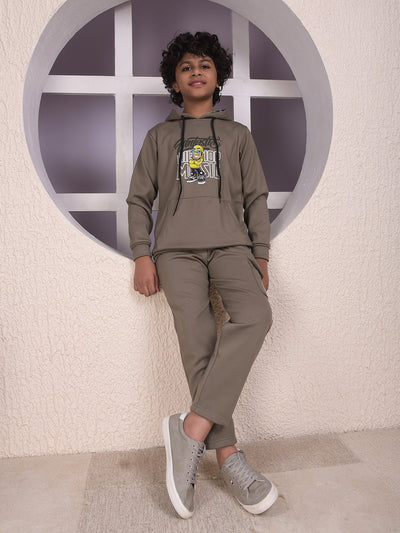 Olive Graphic Print Hooded Neck Sweatshirt