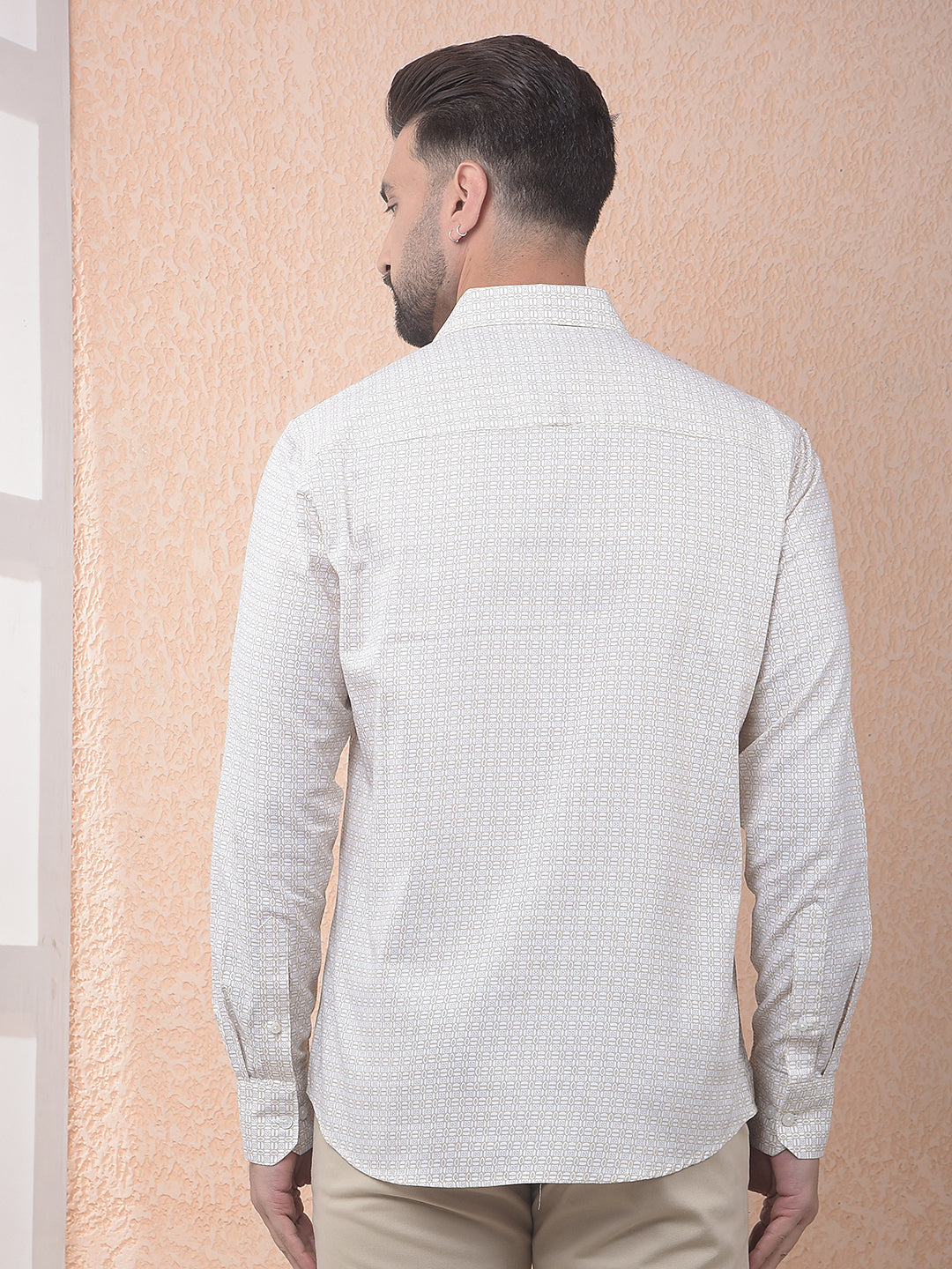 Beige Printed Modal Shirt