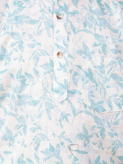 Blue Floral Print 100% Cotton Kurta