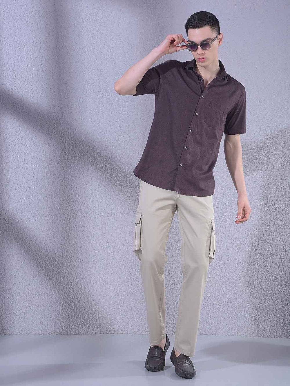 Brown Floral Print Modal Shirt