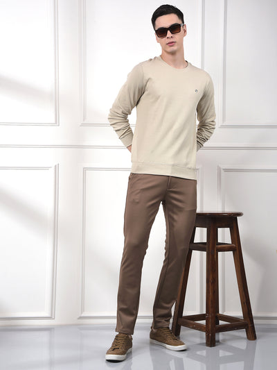 Sleek Beige 100% Cotton Sweatshirt