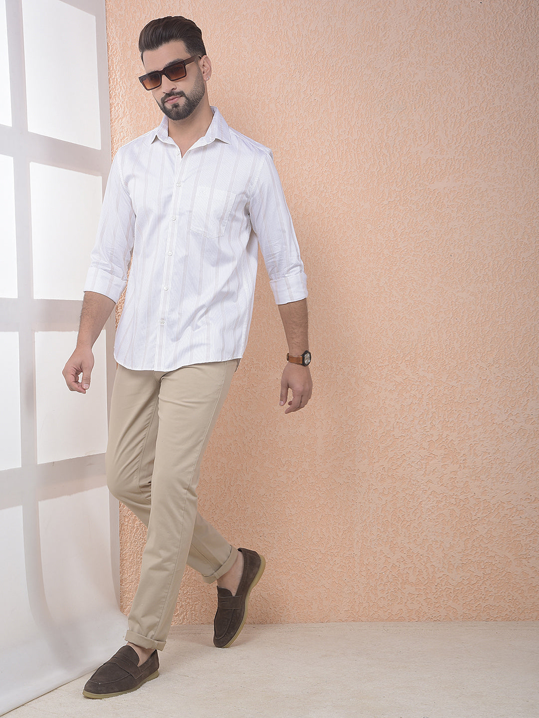 Yellow Vertical Striped 100% Cotton Shirt