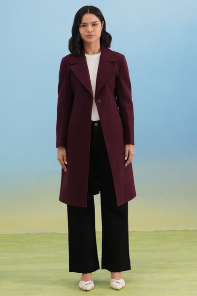 Wine Notched-Lapel Over-Coat