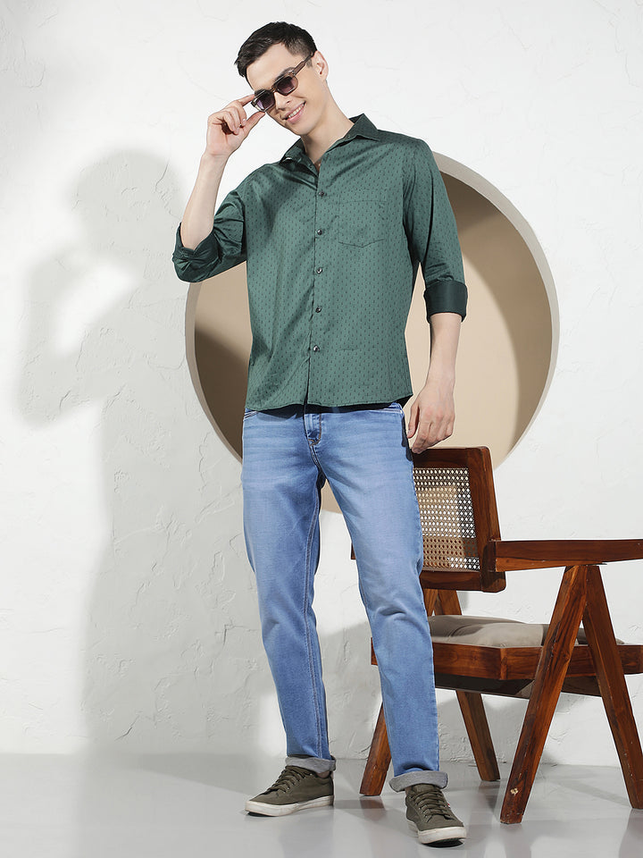 Green Classic Printed Casual Shirt