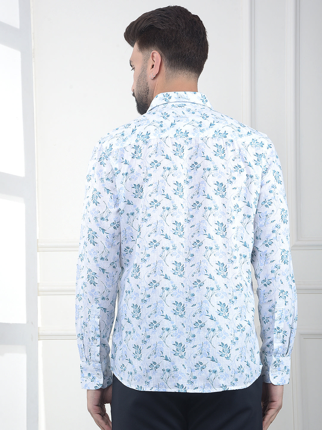 Ocean Blue Blue Floral Print Linen Shirt