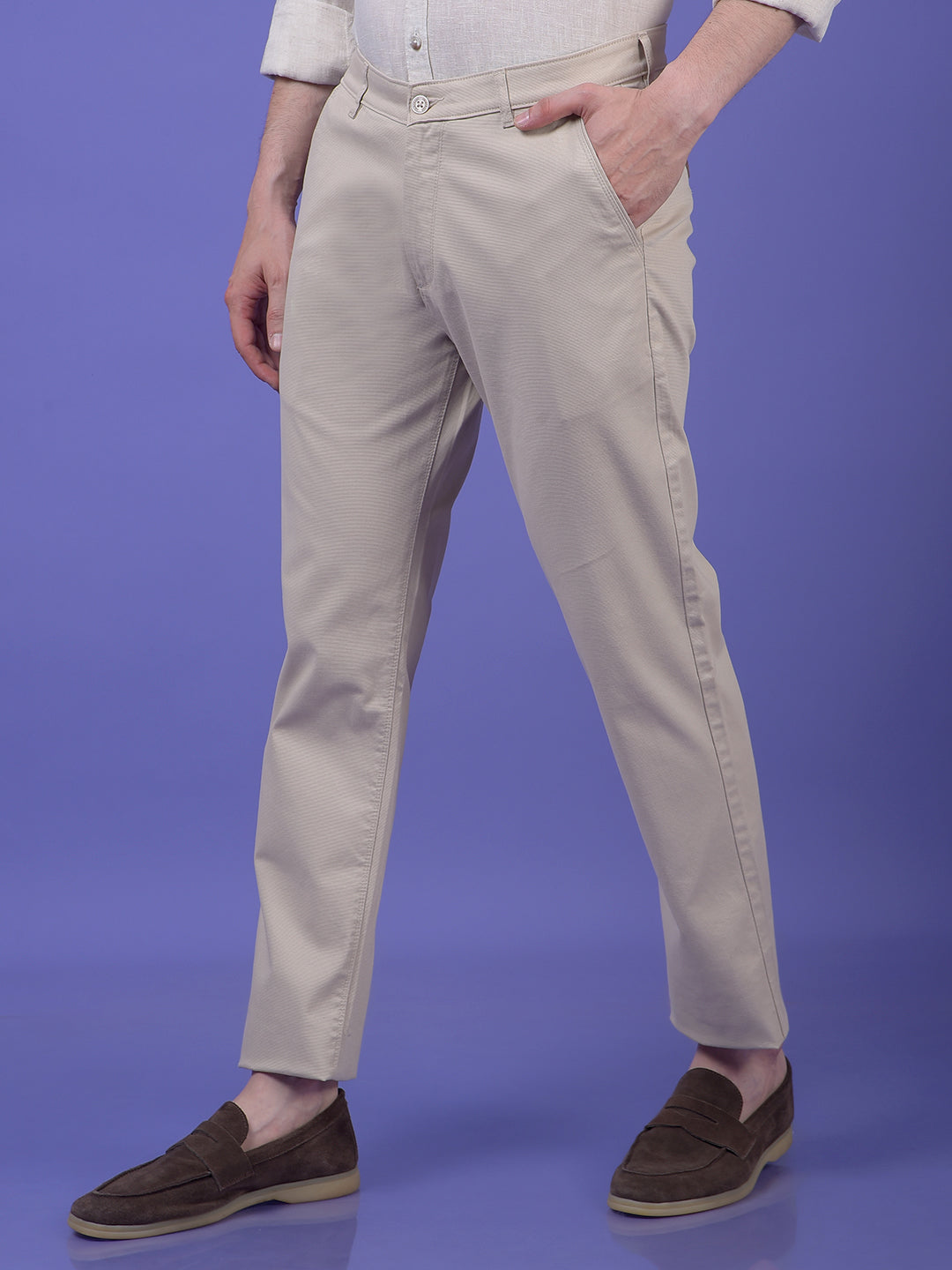 Beige Printed Trousers