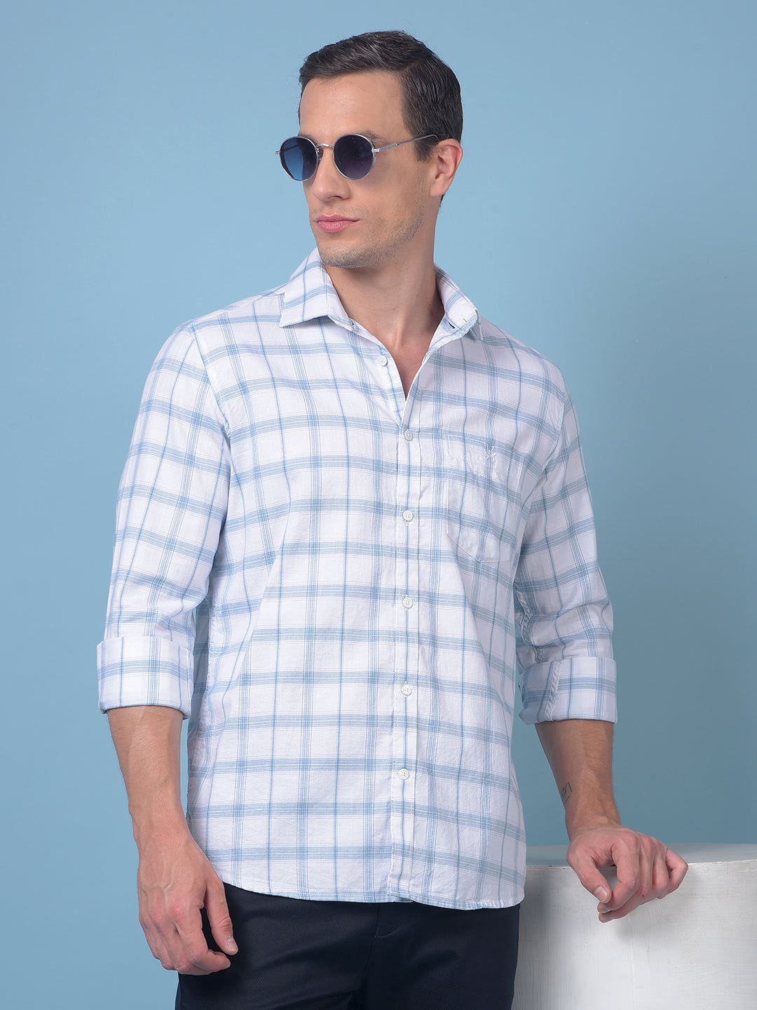 Blue Checked 100% Cotton Shirt