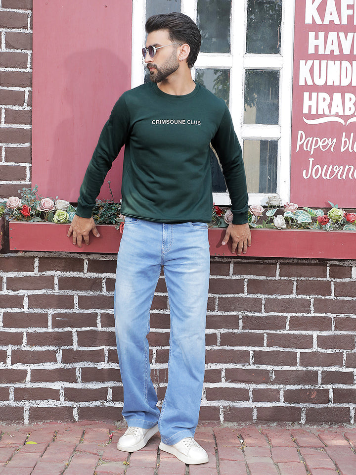 Green Typographic Print Round Neck Sweatshirt