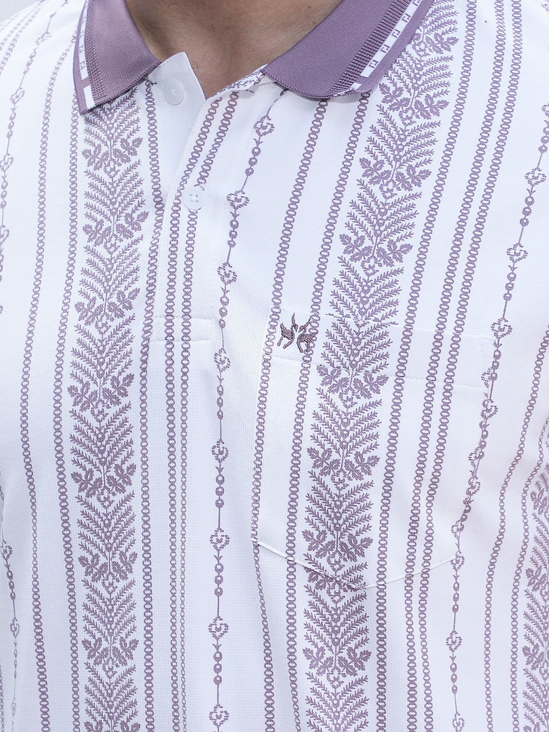Purple Botanical Print Polo Neck T-Shirt