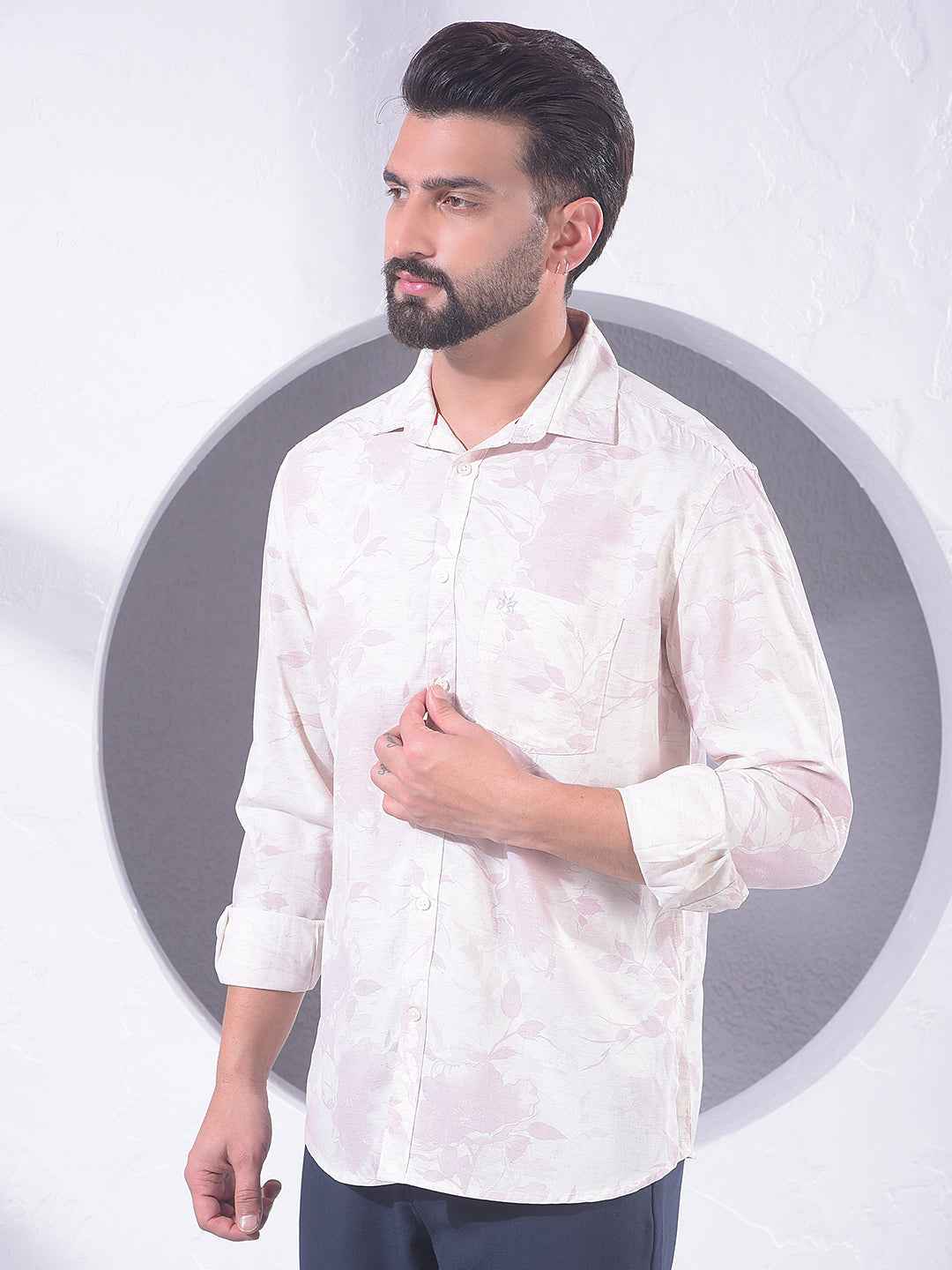 Pink Floral Print Linen Shirt