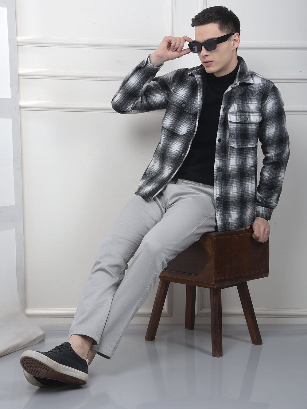 Black Check Layered Shacket
