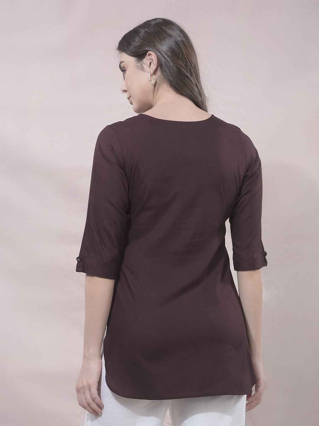 Wine Floral Embroidered Top