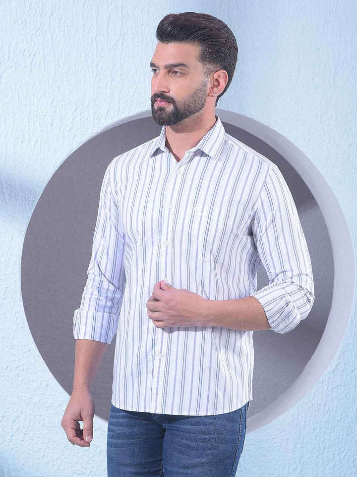 White 100% Cotton Vertical Stripes Shirt