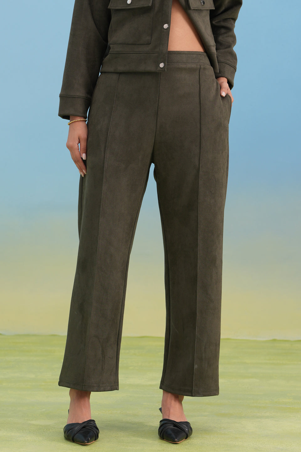 Olive Straight Winter Trousers