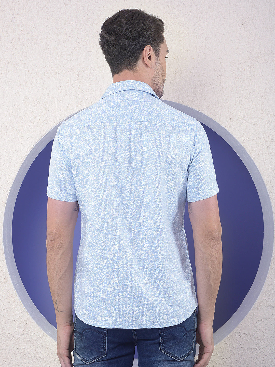 Blue Floral Printed 100% Cotton Shirt