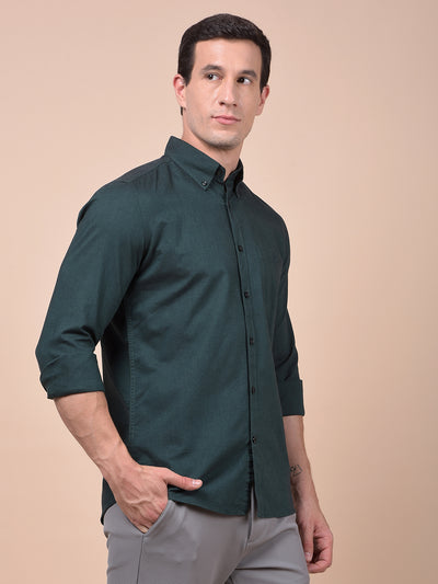 Green Button-Down Collar 100% Cotton Shirt