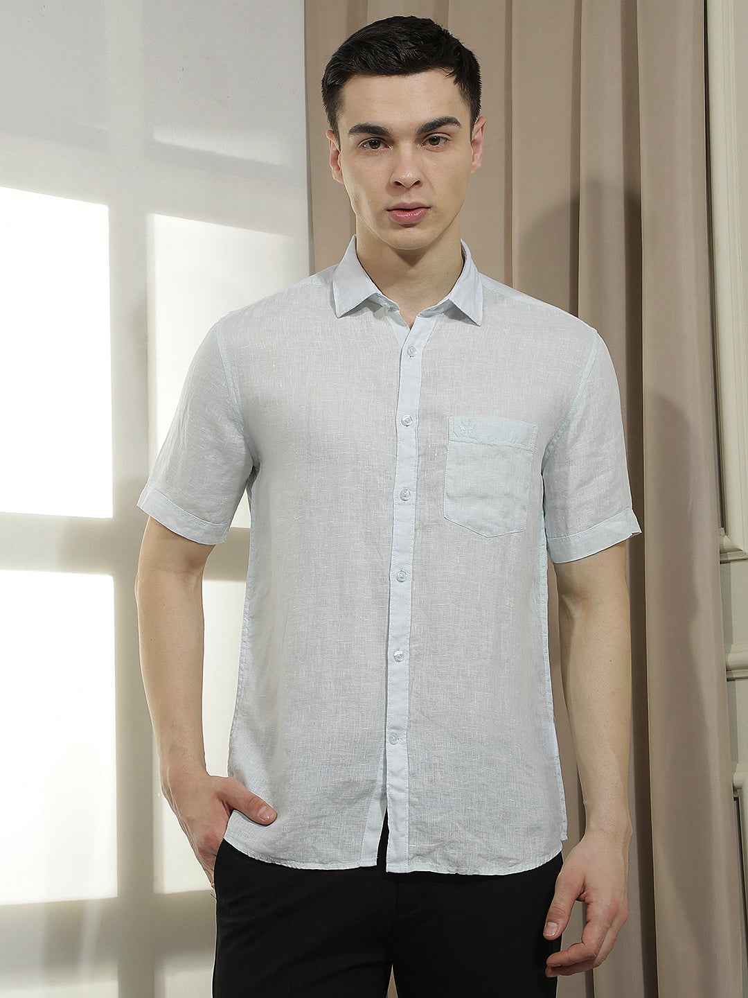 Breathable Sky Blue Linen Shirt