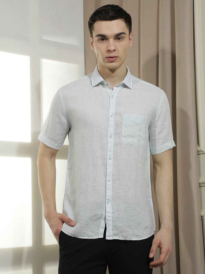 Breathable Sky Blue Linen Shirt