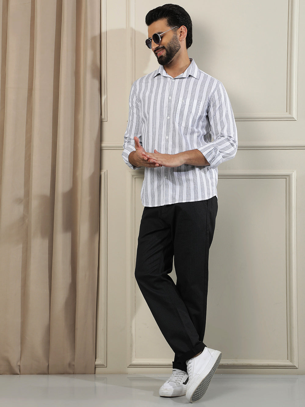 White Vertical Stripes 100% Cotton Shirt