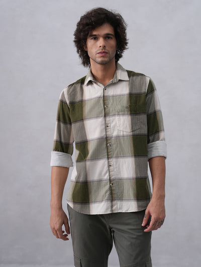 Olive Checked 100% Cotton Corduroy Shirt