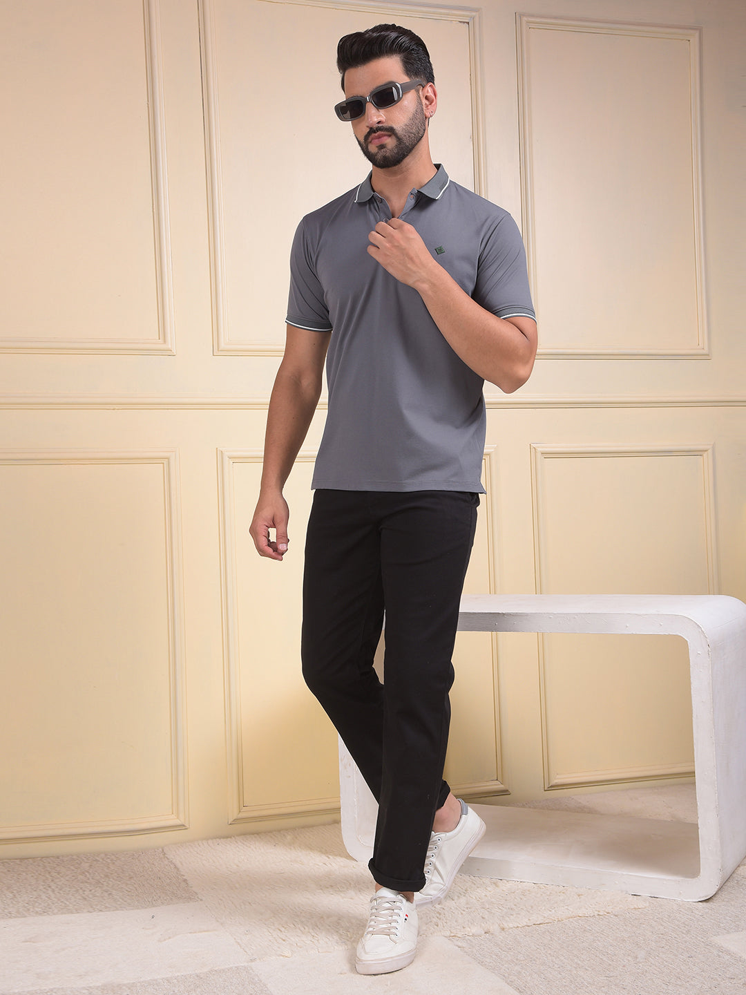 Grey Polo Neck T-Shirt