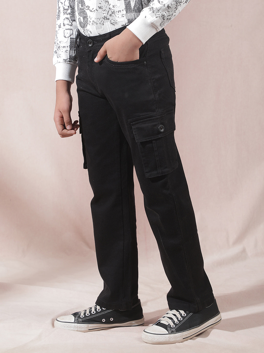 Black Straight Cargo Jeans