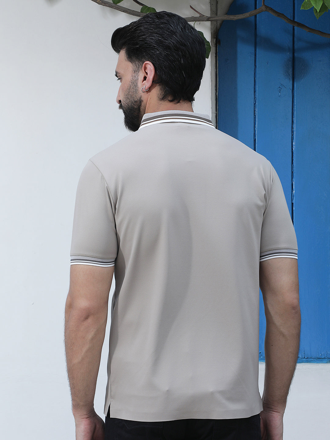 Beige Polo Neck Knitted T-Shirt
