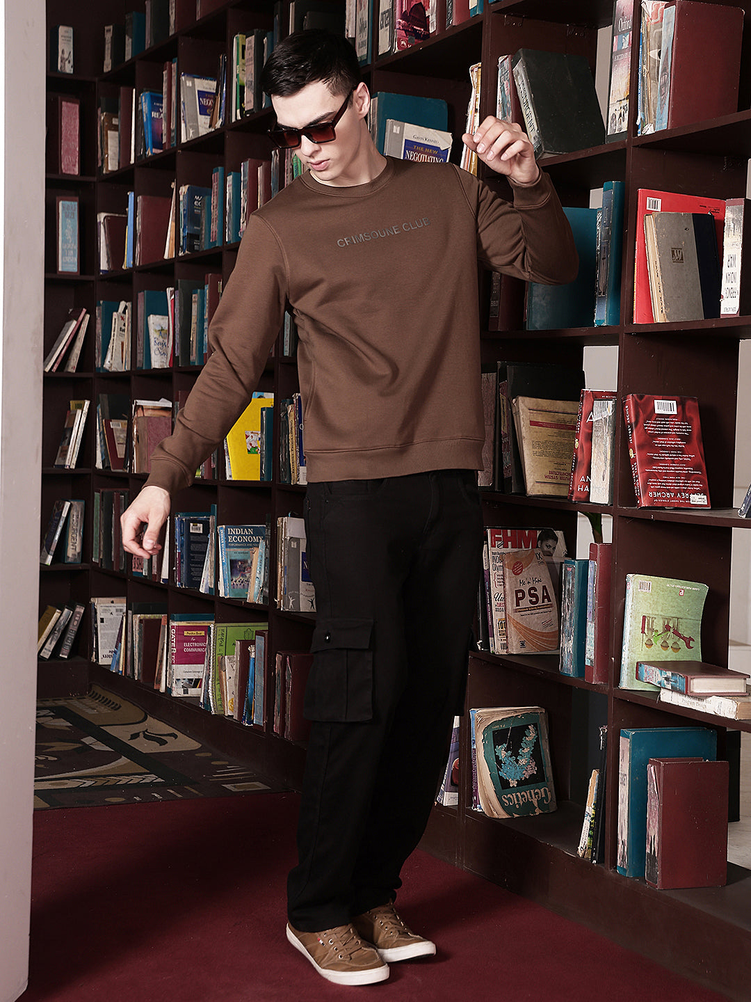 Brown Typographic Print Round Neck Sweatshirt