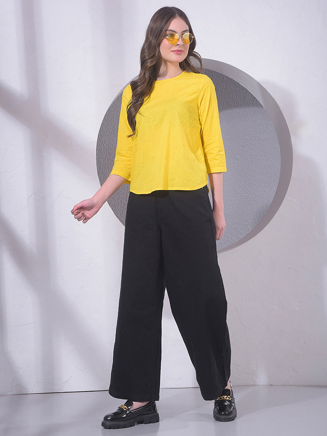 Yellow Embroidered 100% Cotton Top