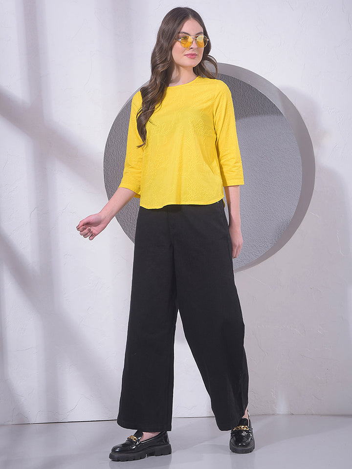 Yellow Embroidered 100% Cotton Top