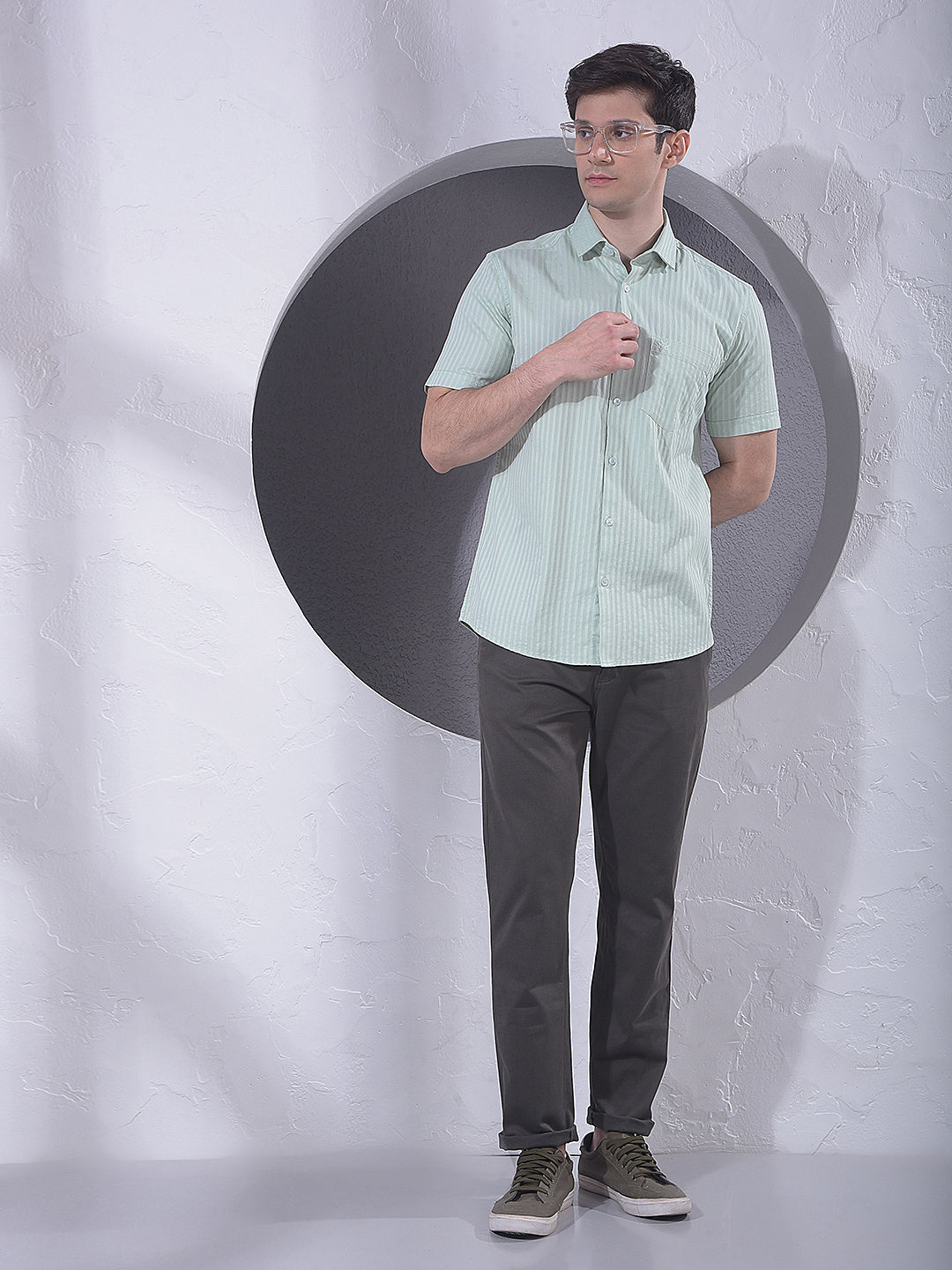 Green Vertical Stripes 100% Cotton Shirt