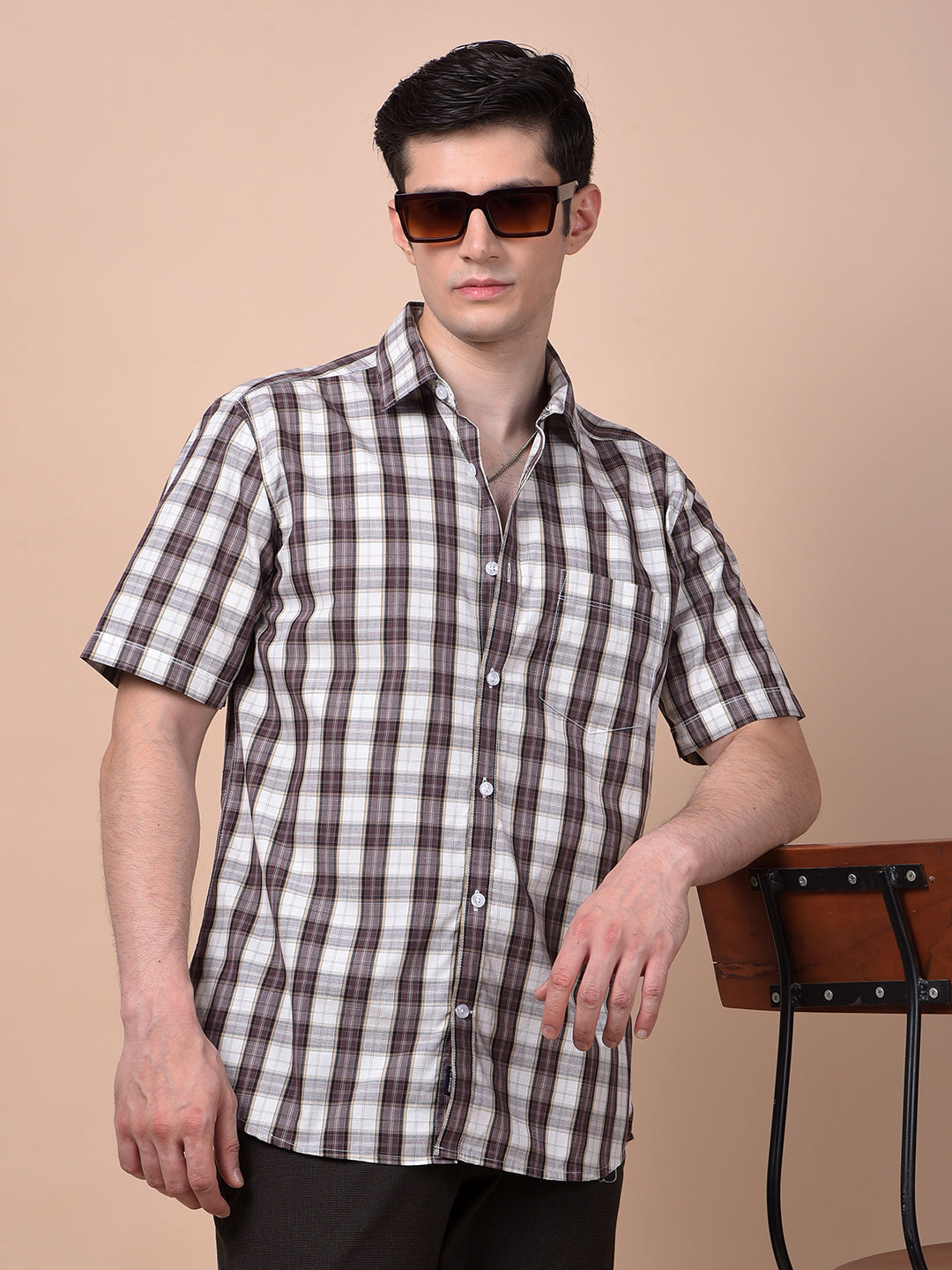 Brown Checked 100% Cotton Shirt