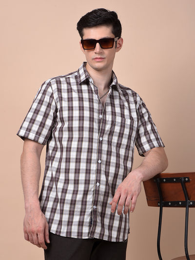 Brown Checked 100% Cotton Shirt