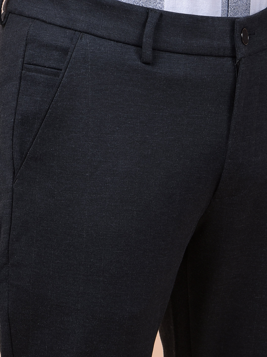 Streamlined Black Textured Trousers