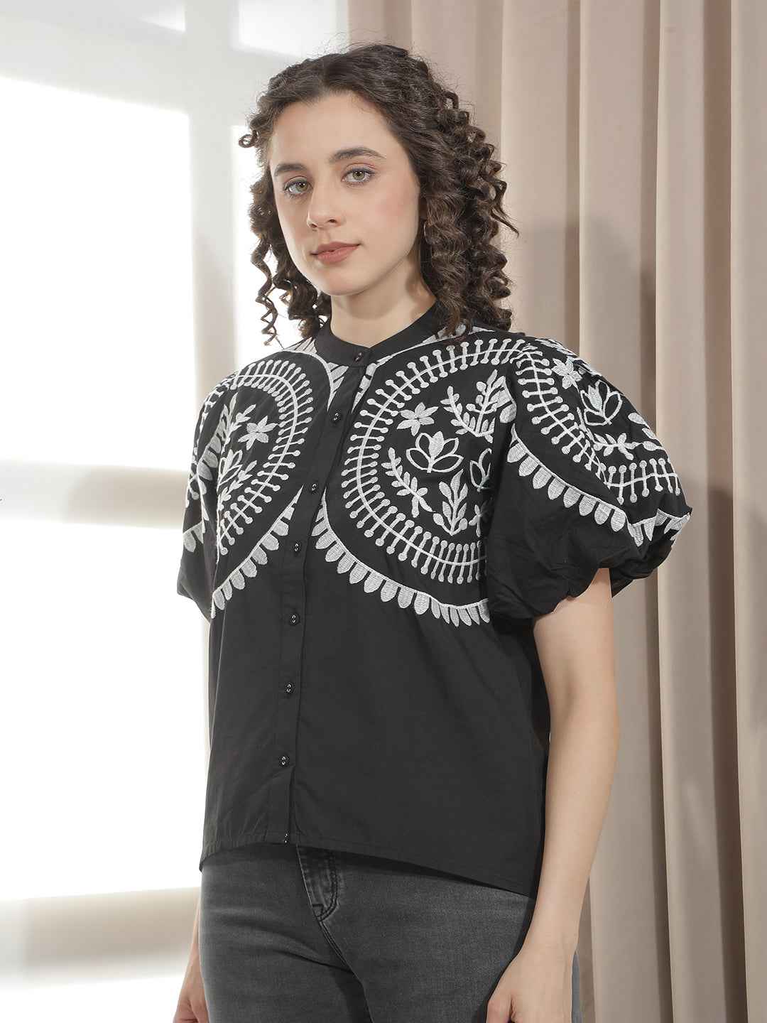 Black 100% Cotton Embroidery Shirt