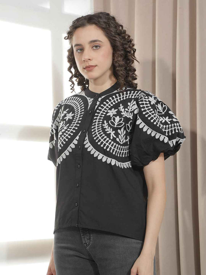 Black 100% Cotton Embroidery Shirt