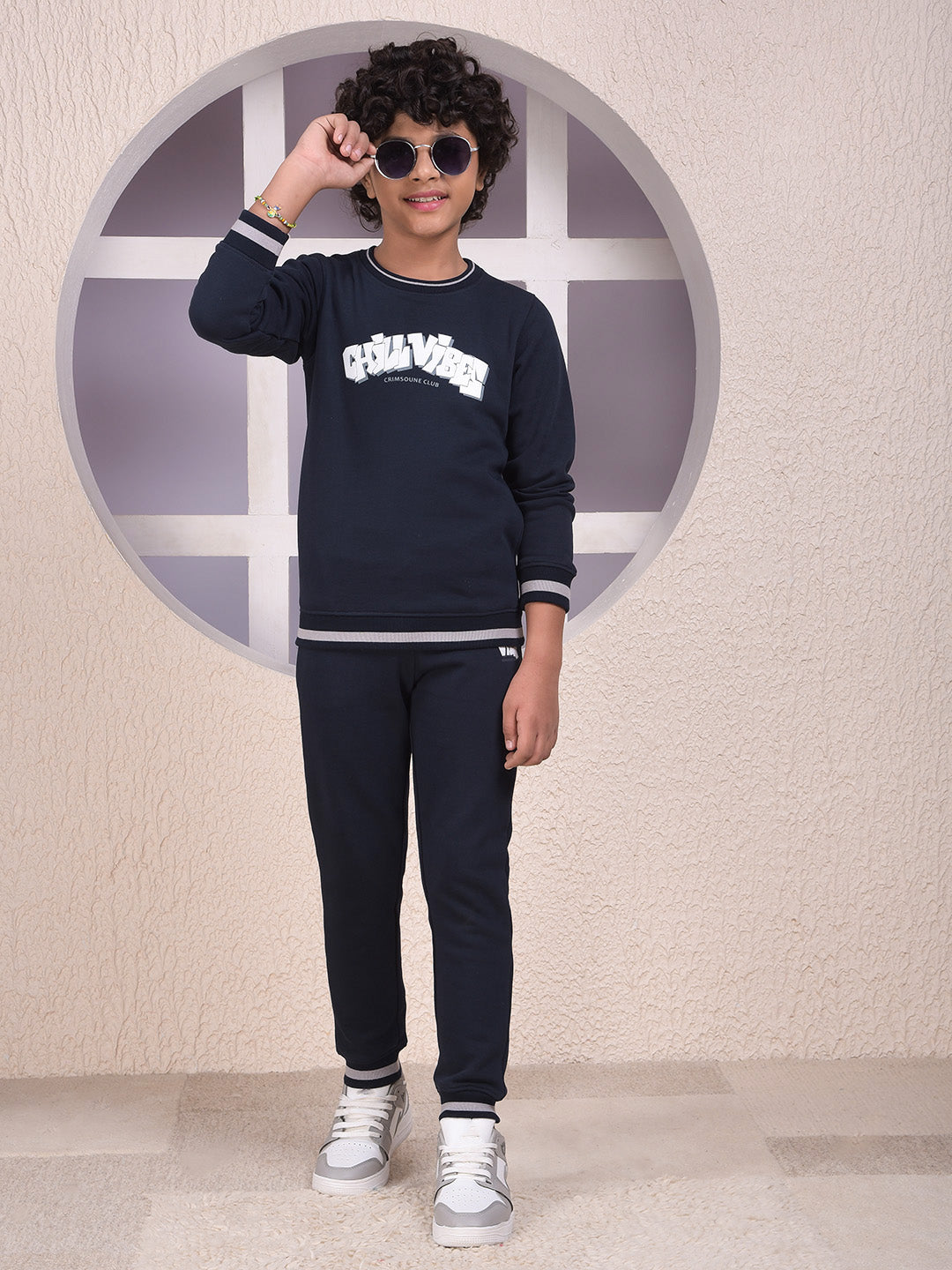 Navy Blue Typographic Print Sweatshirt