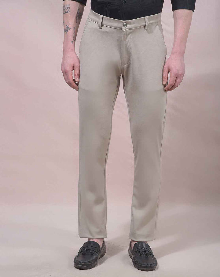 Warm Beige Woven Knit Trousers