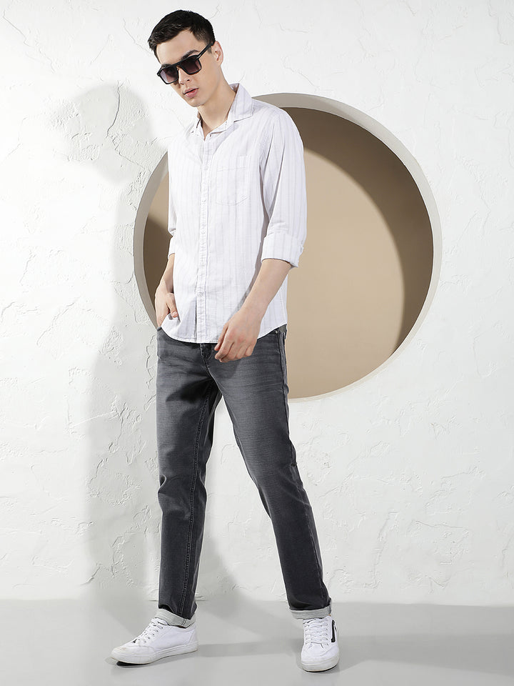 White Vertical Stripes 100% Cotton Shirt