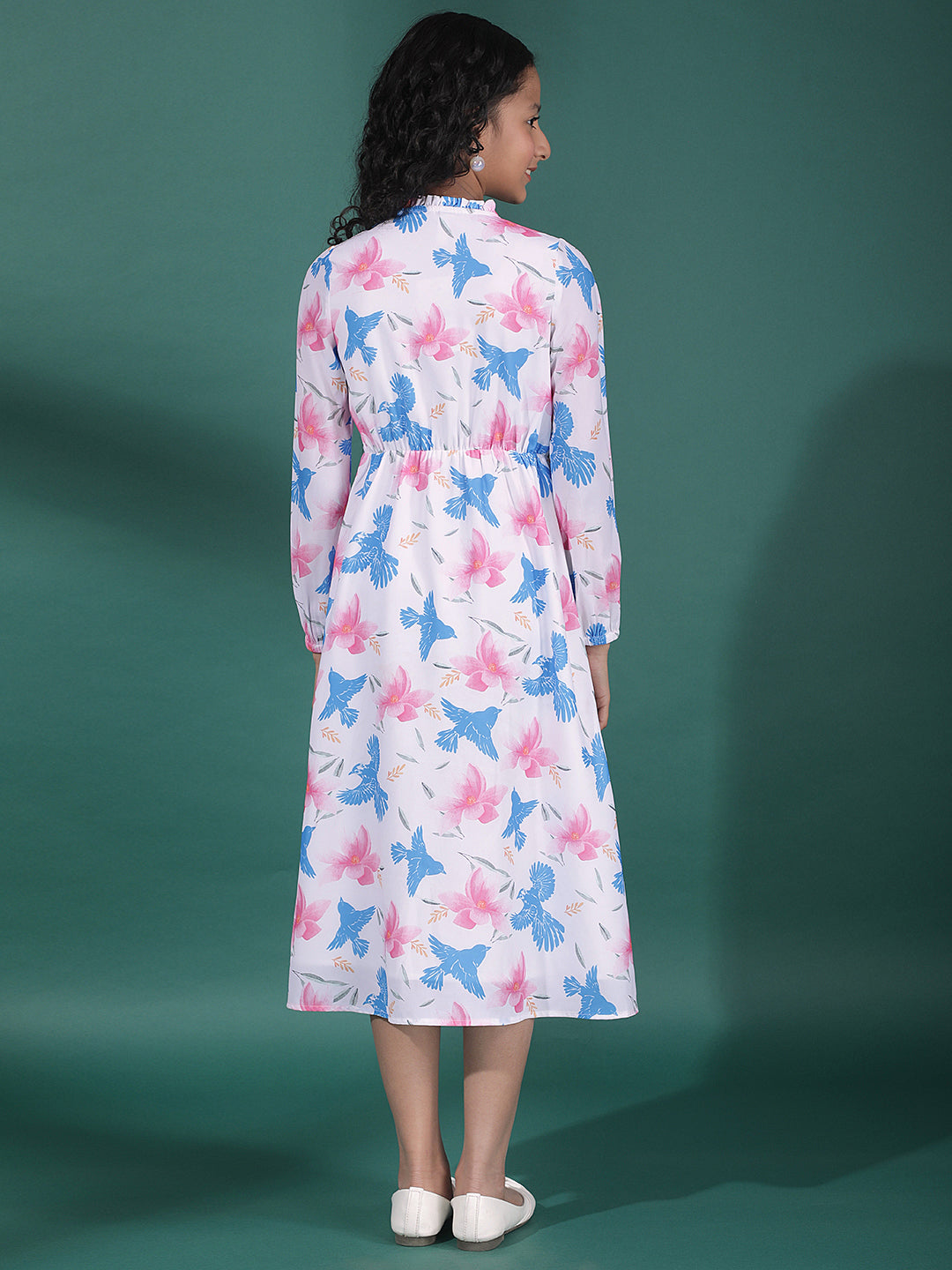 Multi-Color Floral Print A-Line Midi Dress