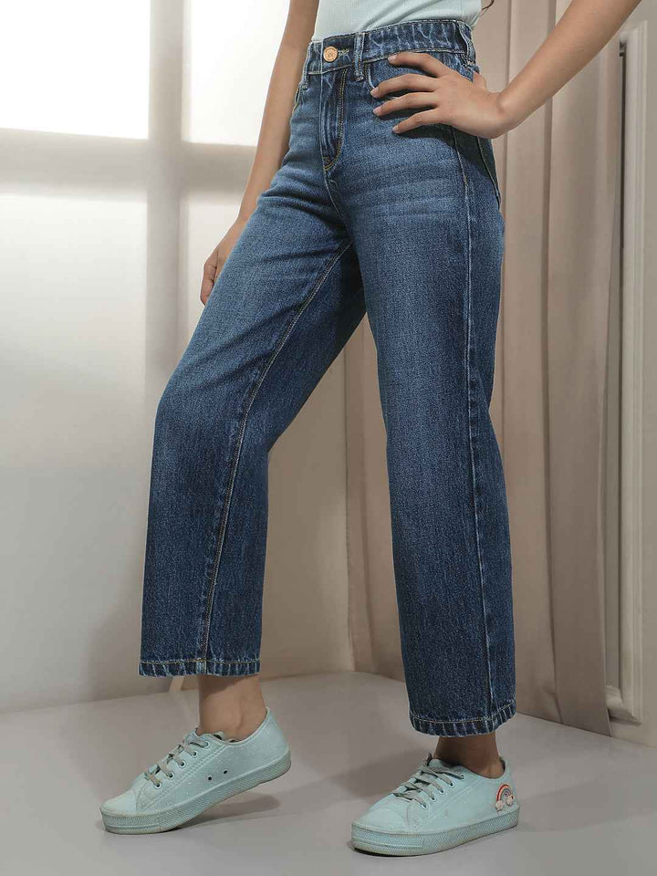 Blue 100% Cotton Wide Leg Jeans