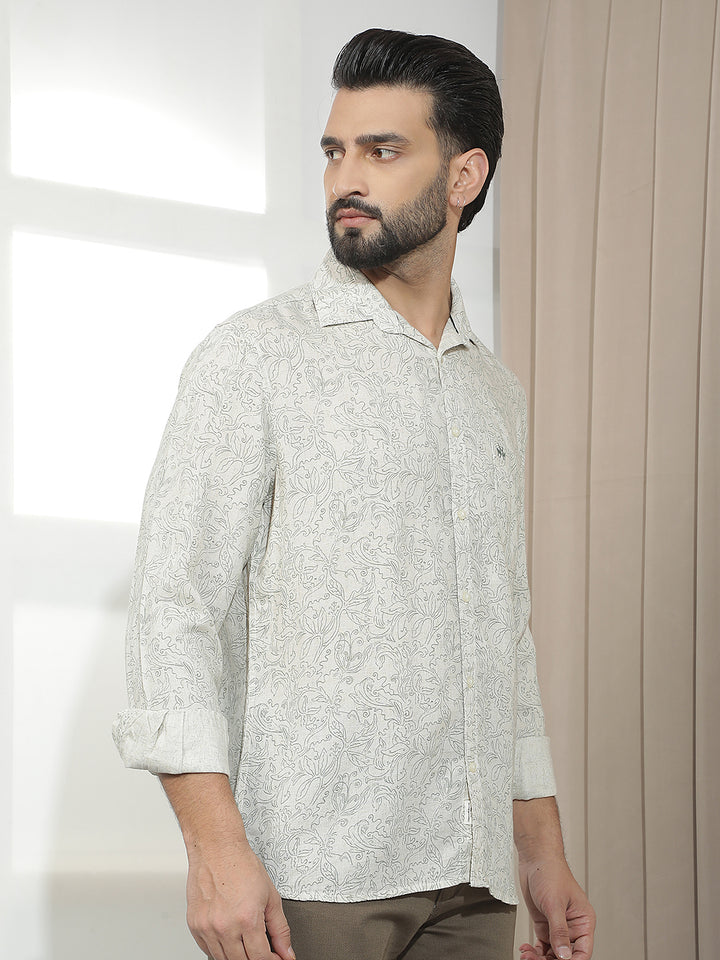 Linen Green Floral Print Shirt