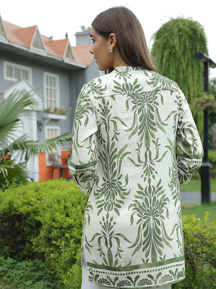 Green Floral Print V-Neck Top